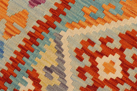 handmade Geometric Kilim Rust Blue Hand-Woven RECTANGLE 100% WOOL area rug 5 x 7