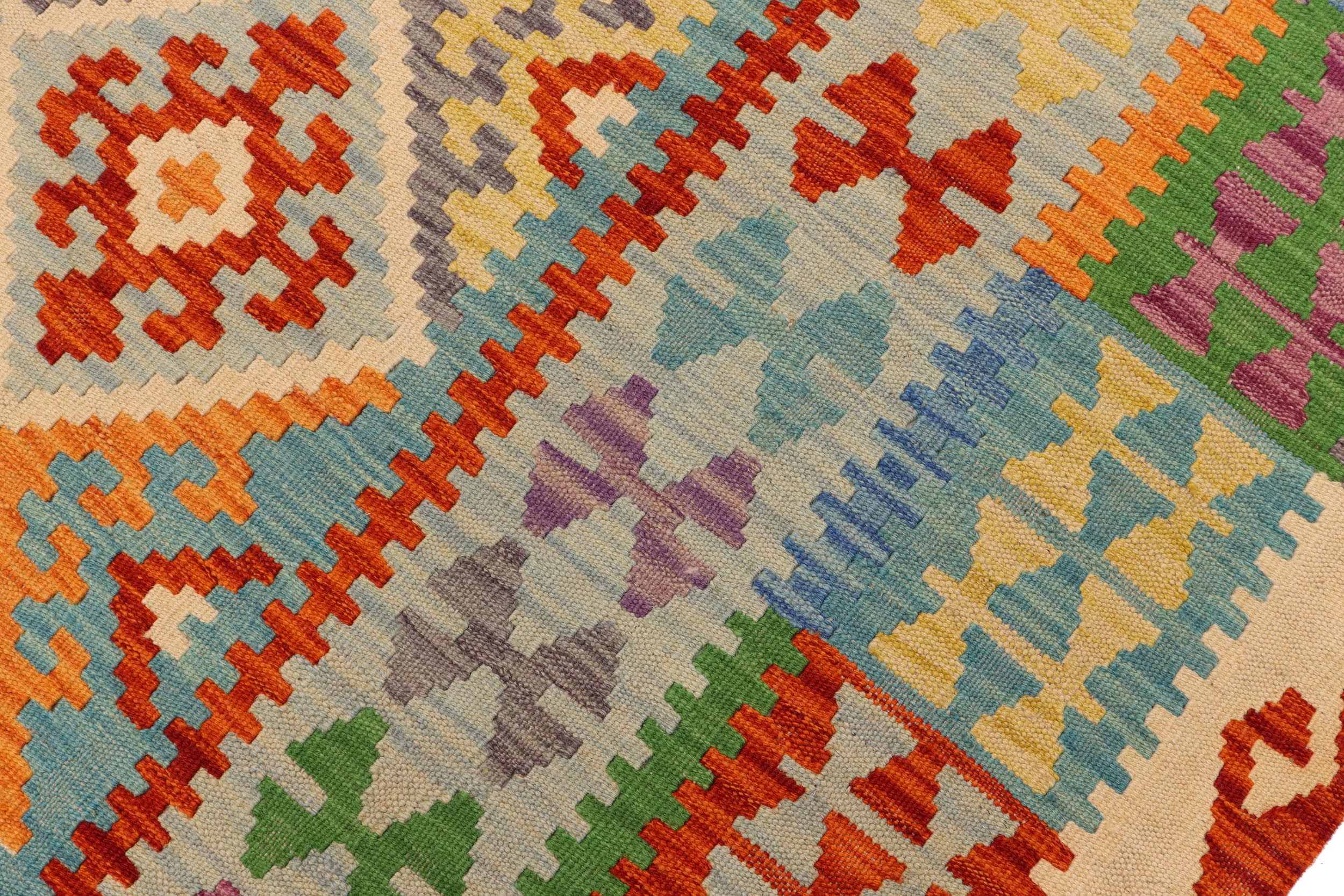 handmade Geometric Kilim Rust Blue Hand-Woven RECTANGLE 100% WOOL area rug 5 x 7