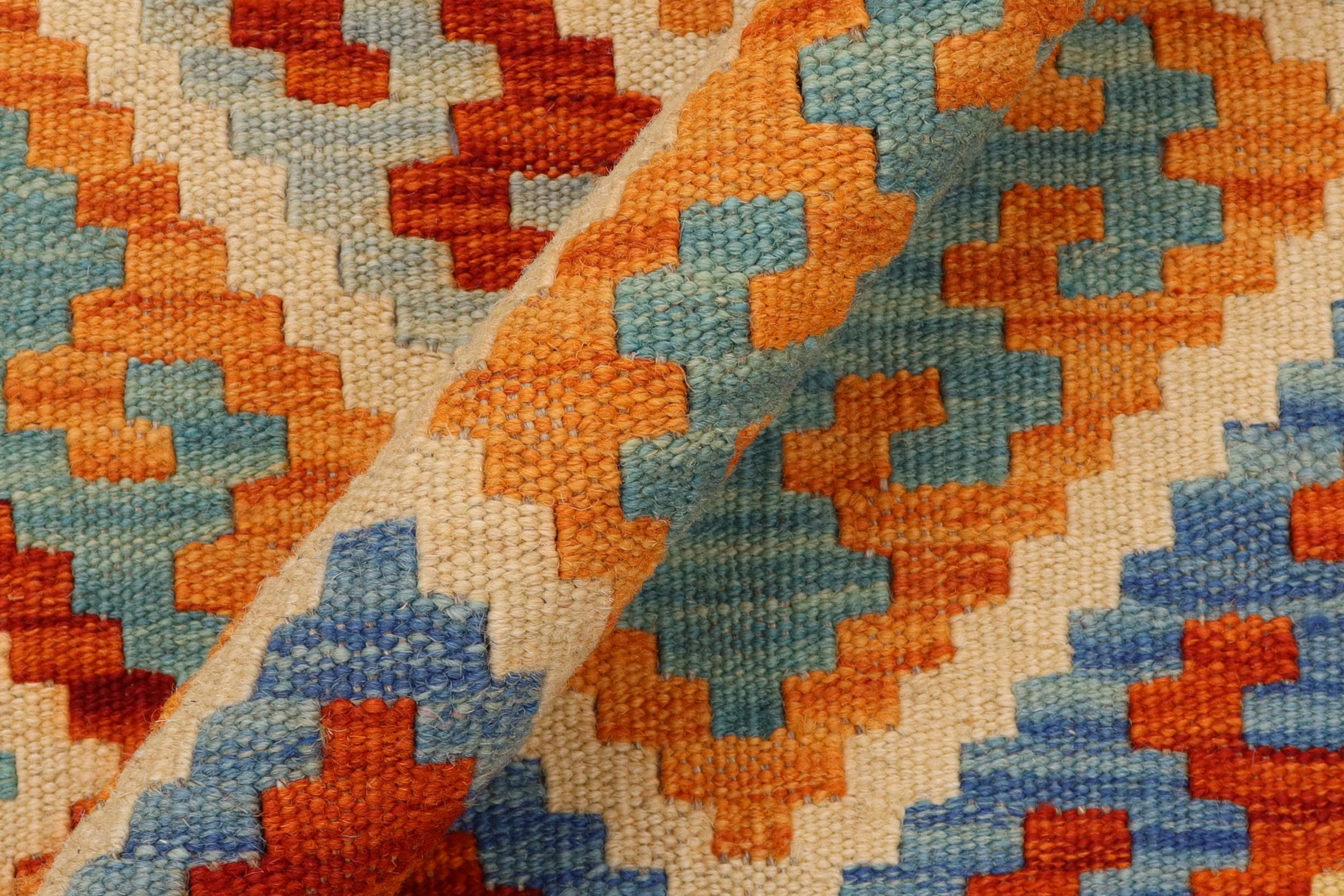 handmade Geometric Kilim Rust Blue Hand-Woven RECTANGLE 100% WOOL area rug 5 x 7