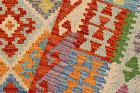 handmade Geometric Kilim Rust Blue Hand-Woven RECTANGLE 100% WOOL area rug 5 x 7