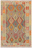 Flat Weave Kilim Antique Navaho Vintage handmade Geometric Kilim Gray Beige Hand-Woven Rectangle 100% Wool Area Rug 5x6 