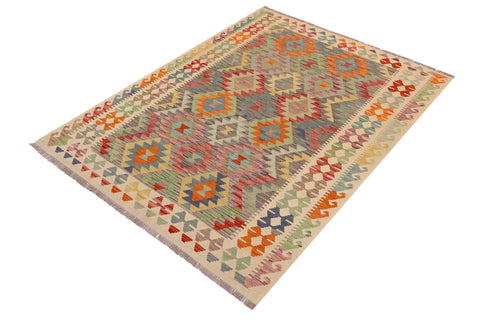 handmade Geometric Kilim Gray Beige Hand-Woven RECTANGLE 100% WOOL area rug 5x6