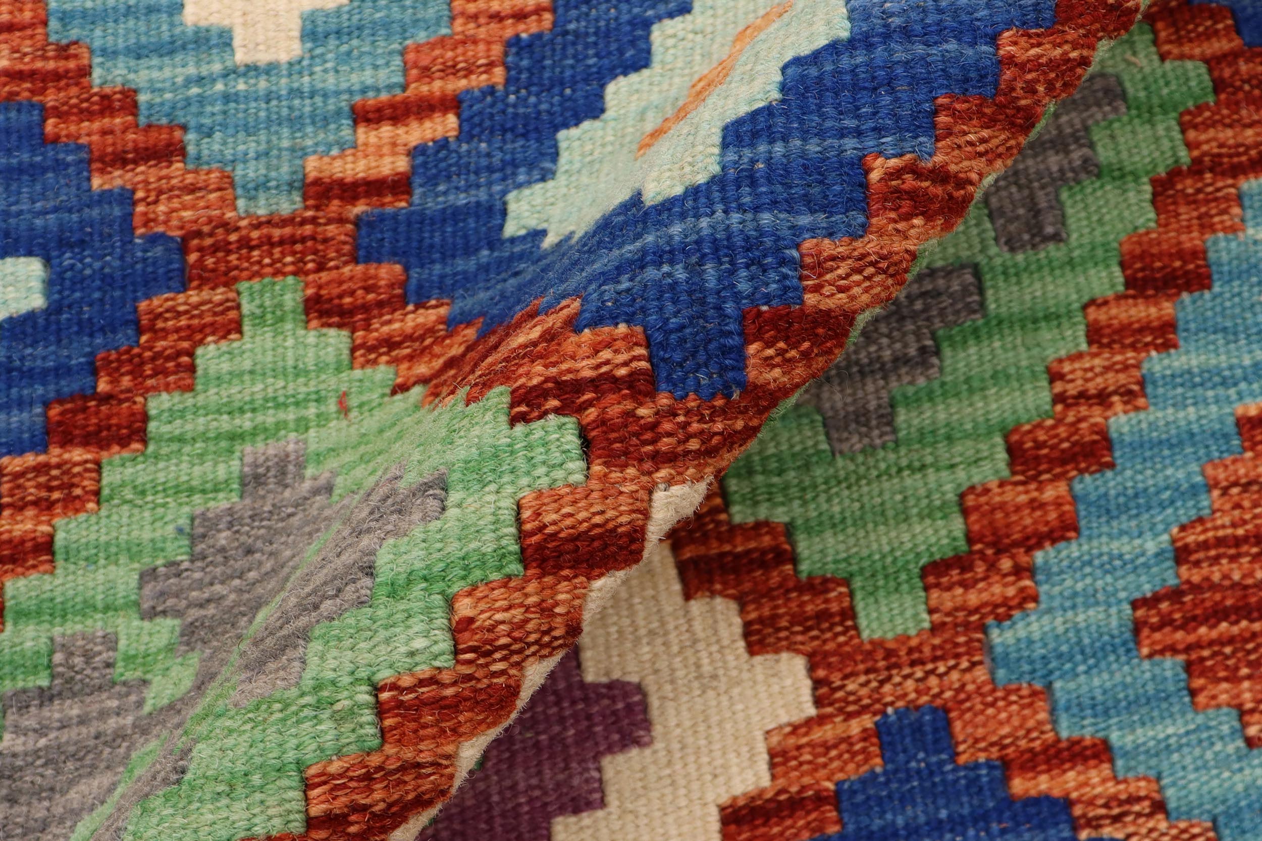 handmade Geometric Kilim Rust Blue Hand-Woven RUNNER 100% WOOL area rug 3 x 10