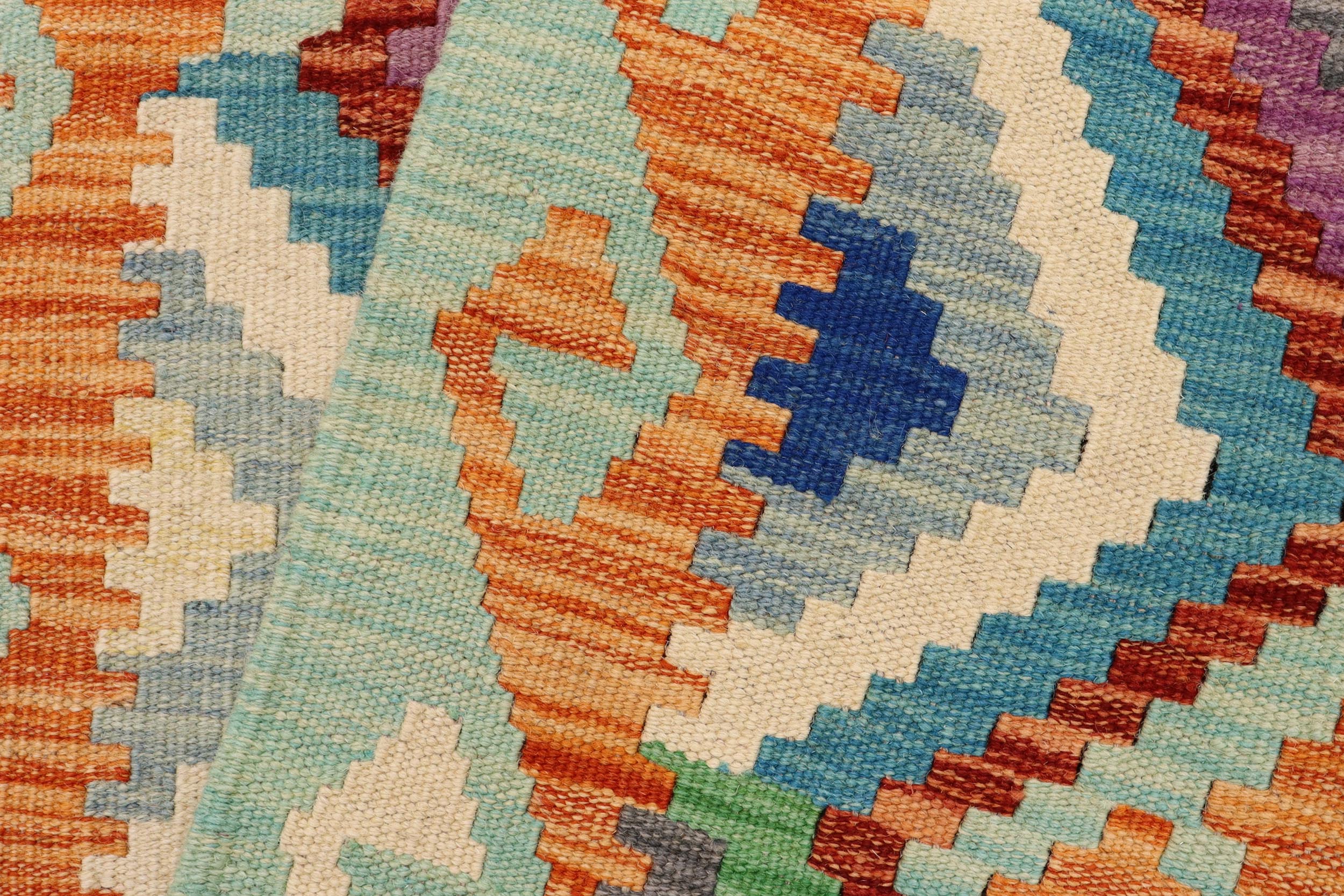 handmade Geometric Kilim Rust Blue Hand-Woven RUNNER 100% WOOL area rug 3 x 10