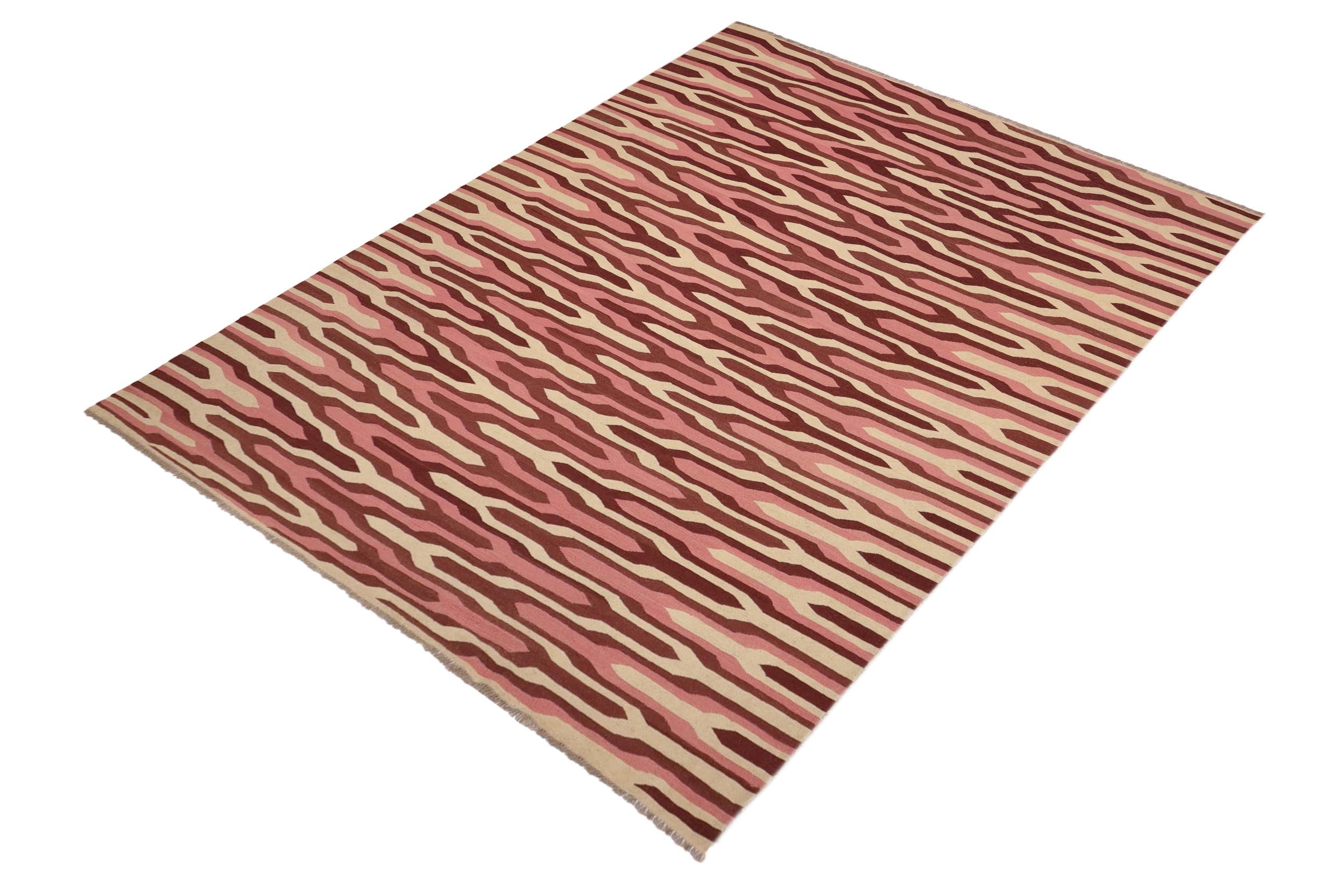 handmade Modern Kilim Beige Maroon Hand-Woven RECTANGLE 100% WOOL area rug 9x12