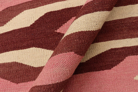 handmade Modern Kilim Beige Maroon Hand-Woven RECTANGLE 100% WOOL area rug 9x12