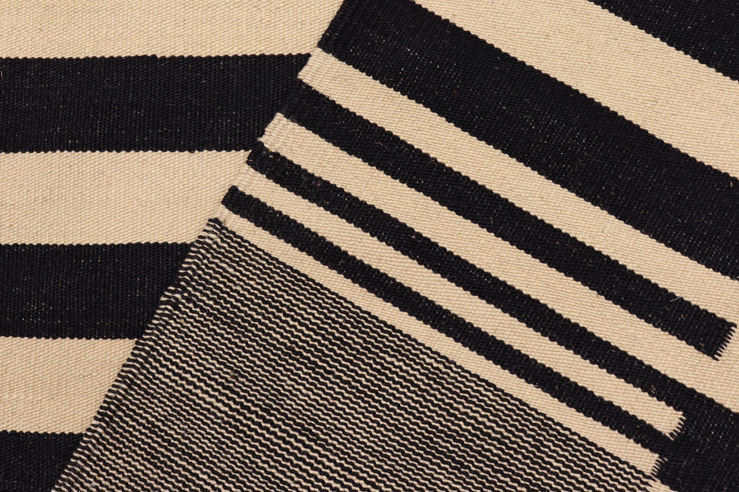 handmade Modern Kilim Beige Black Hand-Woven RECTANGLE 100% WOOL area rug 7 x 11