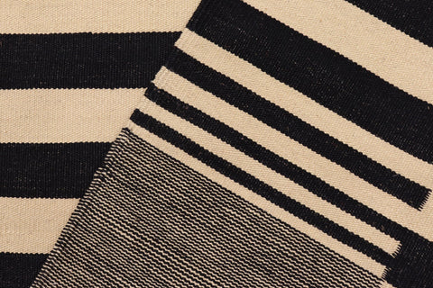 handmade Modern Kilim Beige Black Hand-Woven RECTANGLE 100% WOOL area rug 7 x 11