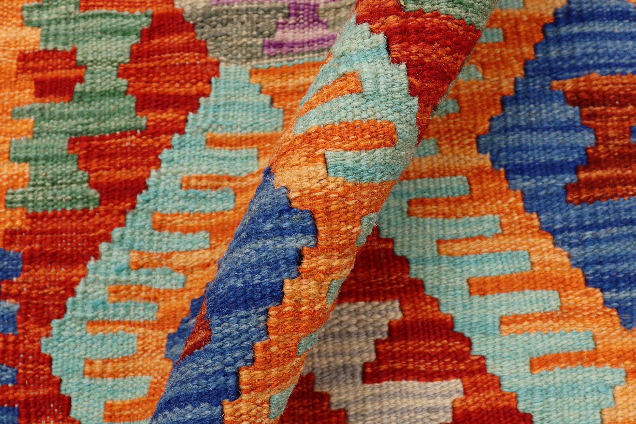 handmade Geometric Kilim Rust Beige Hand-Woven RUNNER 100% WOOL area rug 3 x 13