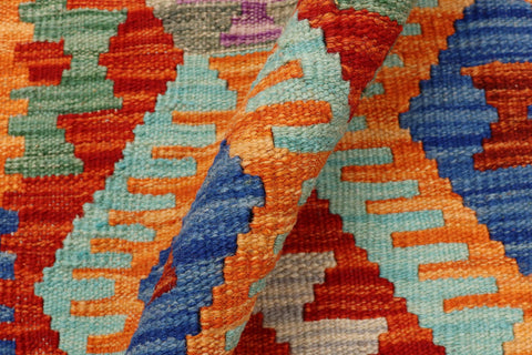 handmade Geometric Kilim Rust Beige Hand-Woven RUNNER 100% WOOL area rug 3 x 13