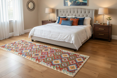 handmade Geometric Kilim Rust Beige Hand-Woven RUNNER 100% WOOL area rug 3 x 13