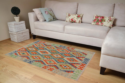 handmade Geometric Kilim Blue Rust Hand-Woven RECTANGLE 100% WOOL area rug 4 x 6