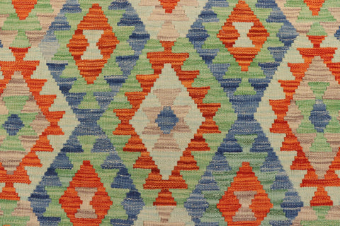 handmade Geometric Kilim Blue Rust Hand-Woven RECTANGLE 100% WOOL area rug 4 x 6