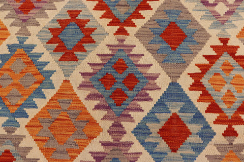handmade Geometric Kilim Rust Blue Hand-Woven RECTANGLE 100% WOOL area rug 5x6