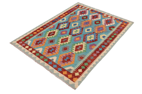 handmade Geometric Kilim Blue Rust Hand-Woven RECTANGLE 100% WOOL area rug 5 x 7