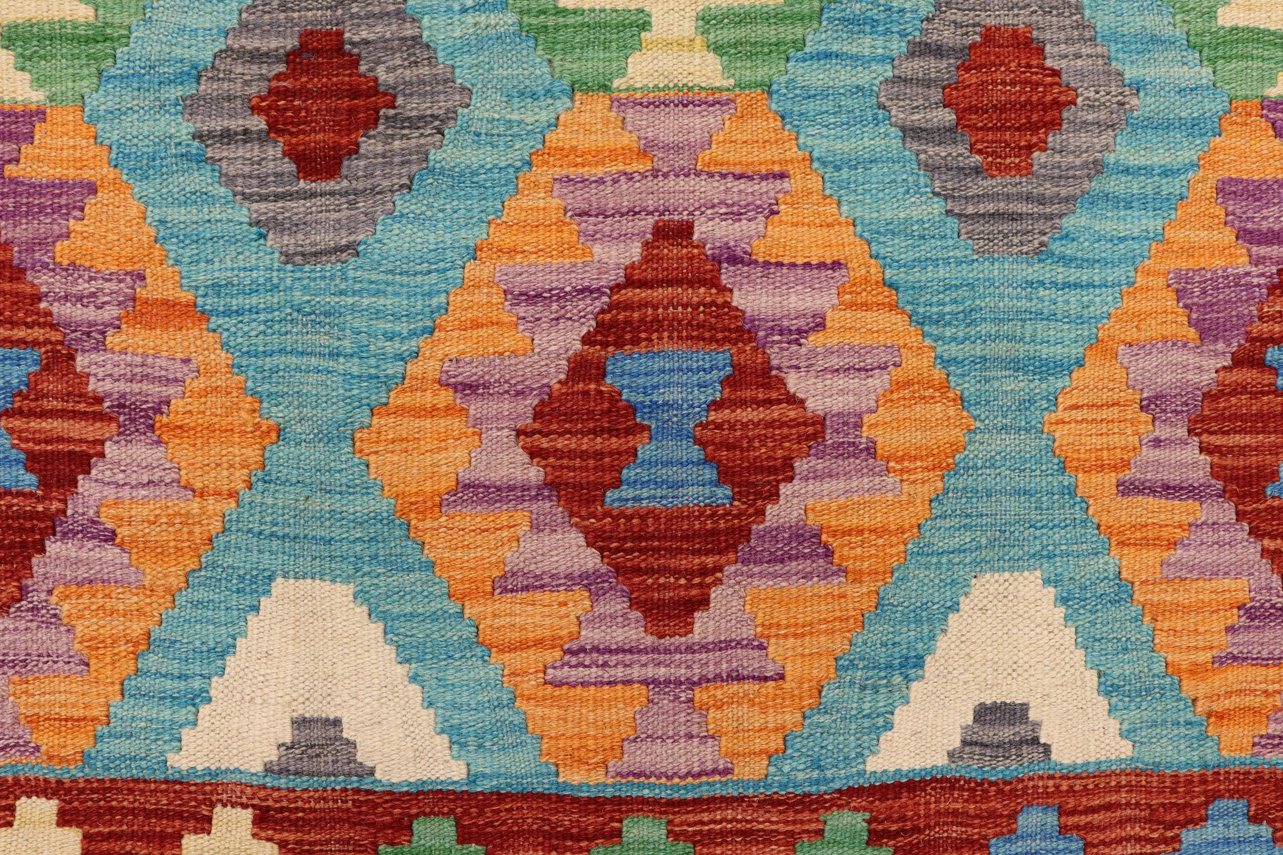 handmade Geometric Kilim Blue Rust Hand-Woven RECTANGLE 100% WOOL area rug 5 x 7