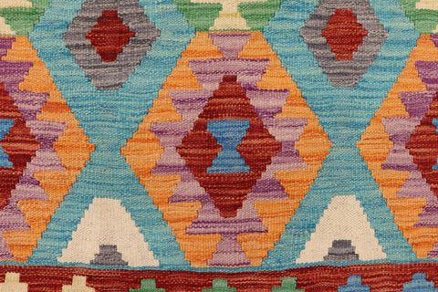 handmade Geometric Kilim Blue Rust Hand-Woven RECTANGLE 100% WOOL area rug 5 x 7