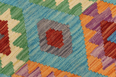 handmade Geometric Kilim Blue Rust Hand-Woven RECTANGLE 100% WOOL area rug 5 x 7