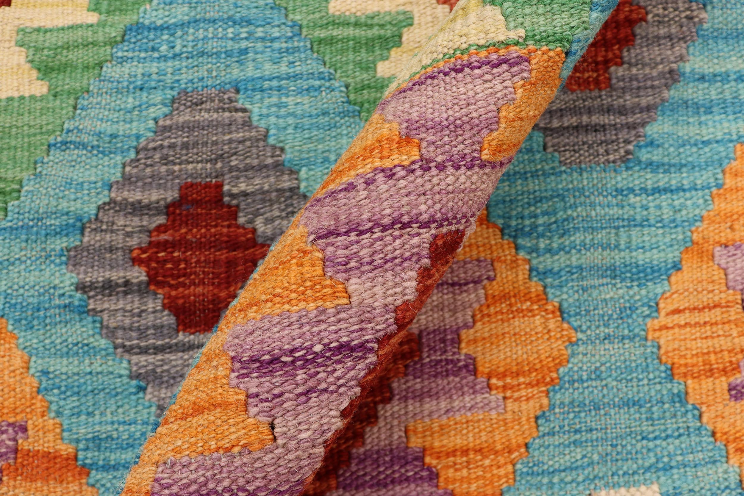 handmade Geometric Kilim Blue Rust Hand-Woven RECTANGLE 100% WOOL area rug 5 x 7