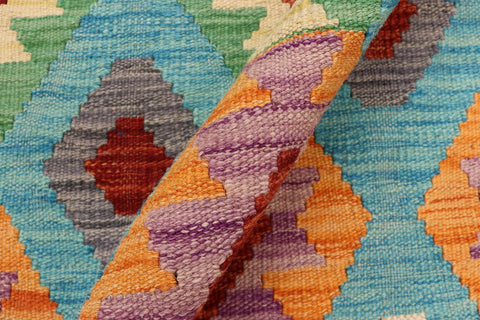 handmade Geometric Kilim Blue Rust Hand-Woven RECTANGLE 100% WOOL area rug 5 x 7