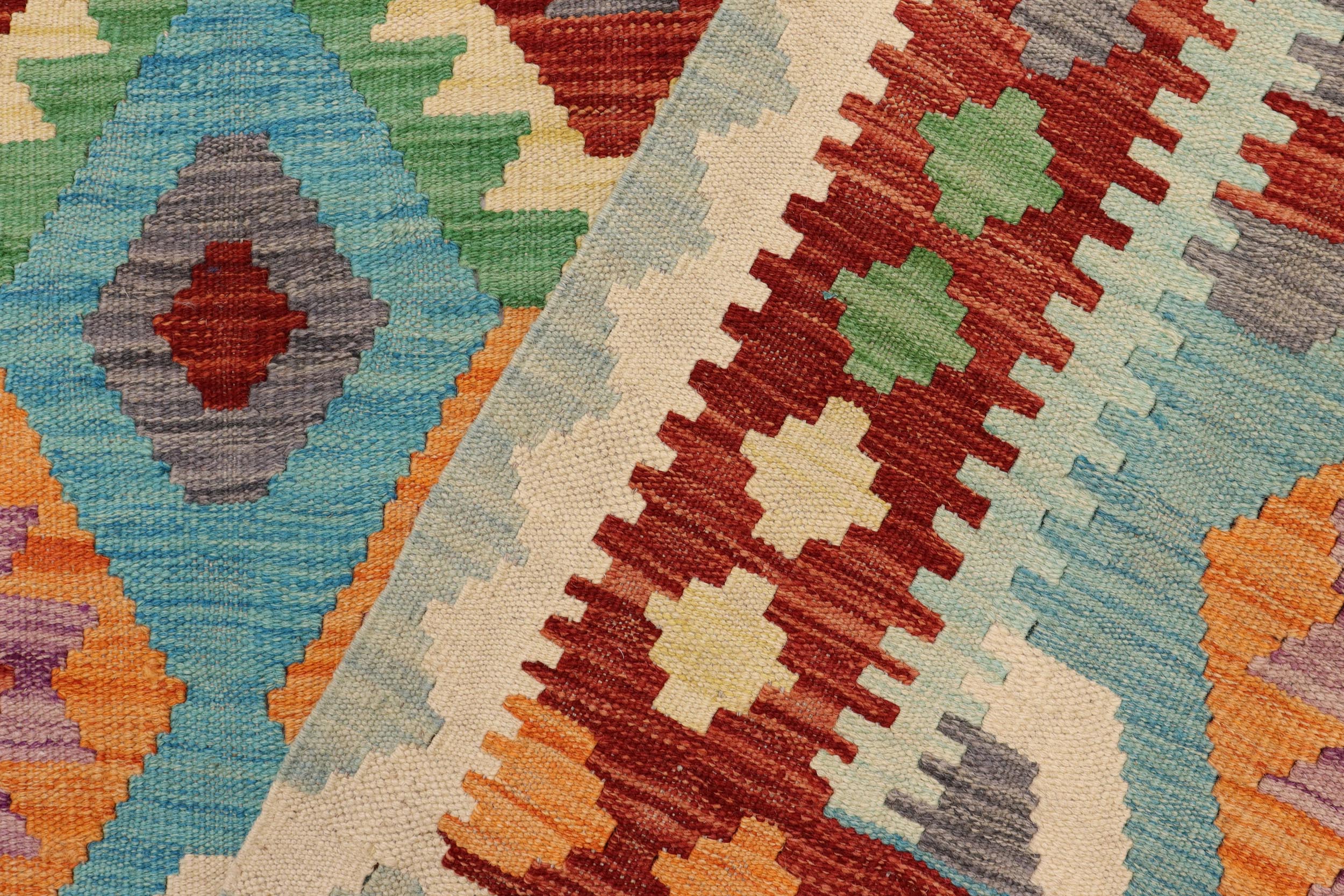 handmade Geometric Kilim Blue Rust Hand-Woven RECTANGLE 100% WOOL area rug 5 x 7