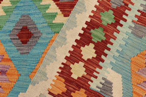 handmade Geometric Kilim Blue Rust Hand-Woven RECTANGLE 100% WOOL area rug 5 x 7