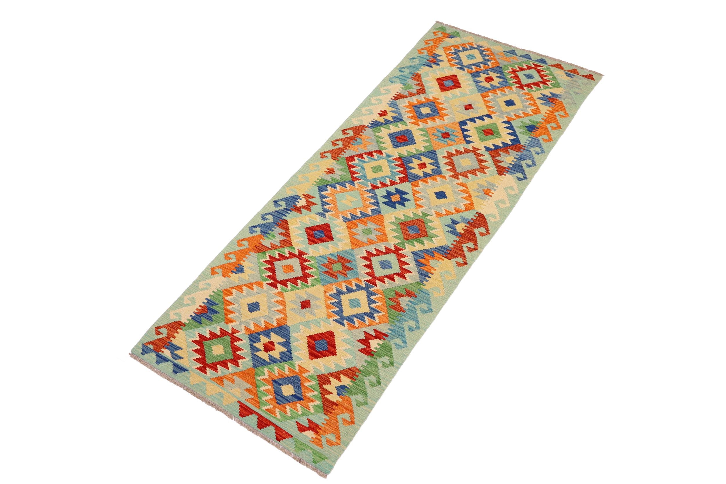 handmade Geometric Kilim Rust Blue Hand-Woven RUNNER 100% WOOL area rug 3 x 10