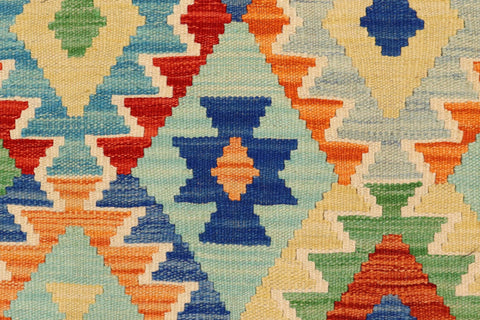 handmade Geometric Kilim Rust Blue Hand-Woven RUNNER 100% WOOL area rug 3 x 10