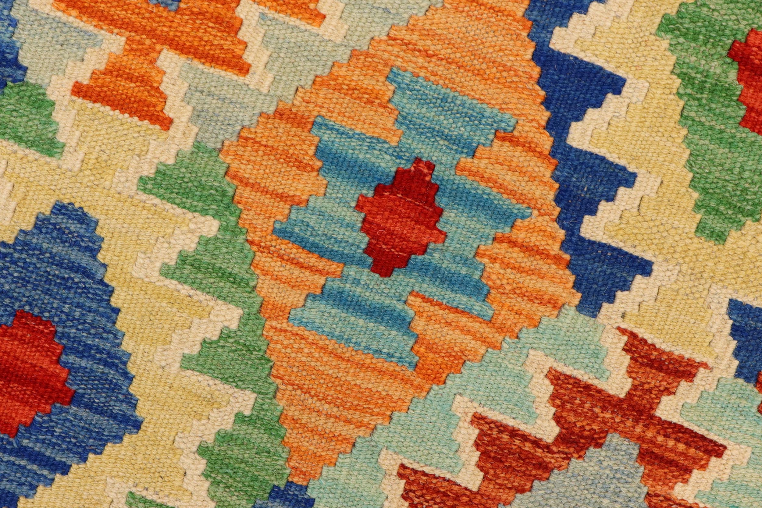 handmade Geometric Kilim Rust Blue Hand-Woven RUNNER 100% WOOL area rug 3 x 10