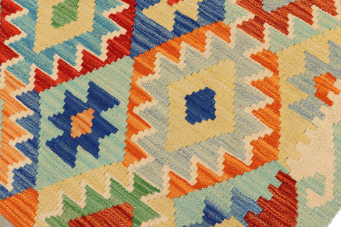 handmade Geometric Kilim Rust Blue Hand-Woven RUNNER 100% WOOL area rug 3 x 10
