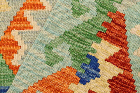 handmade Geometric Kilim Rust Blue Hand-Woven RUNNER 100% WOOL area rug 3 x 10