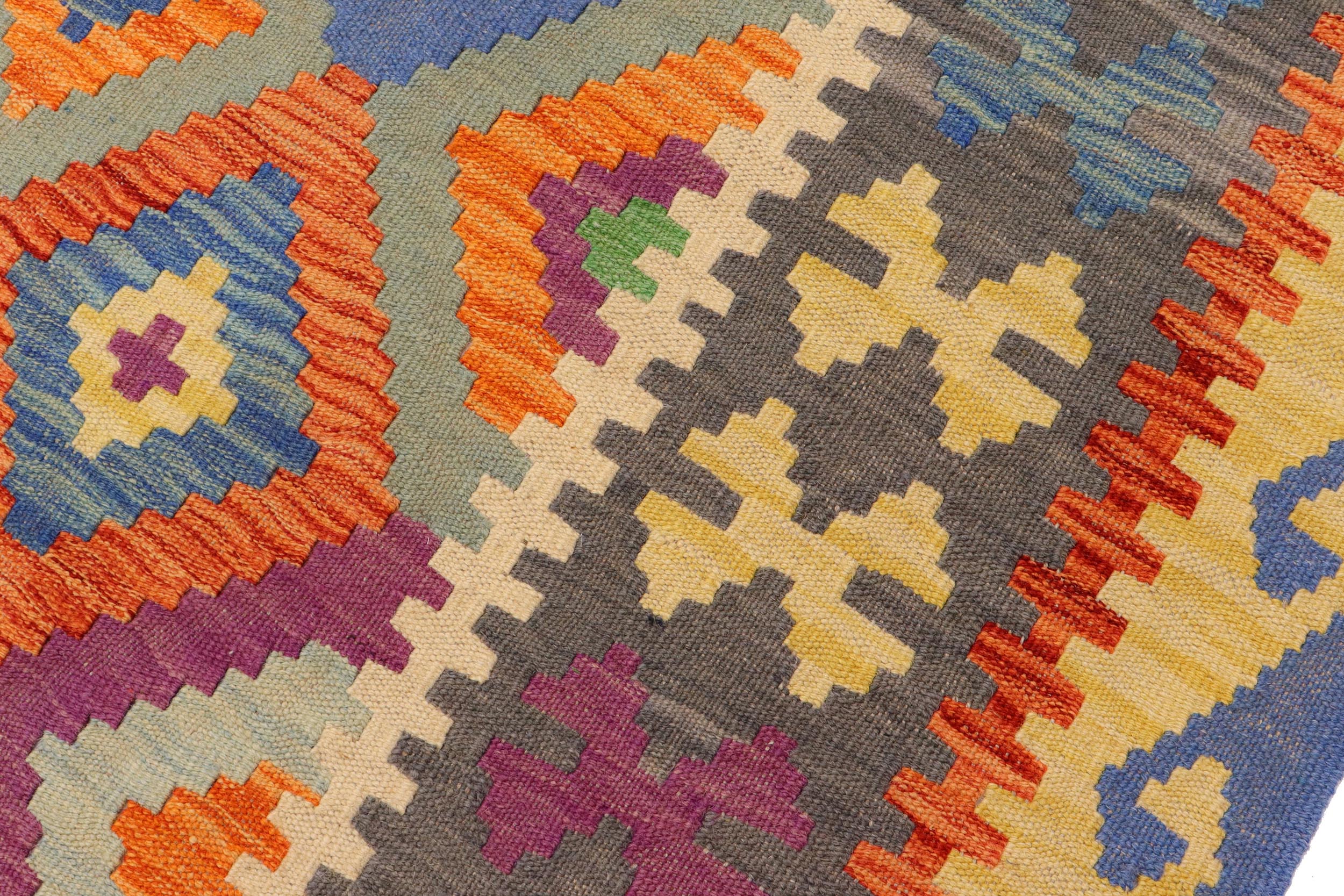 handmade Geometric Kilim Rust Gray Hand-Woven RECTANGLE 100% WOOL area rug 7 x 10