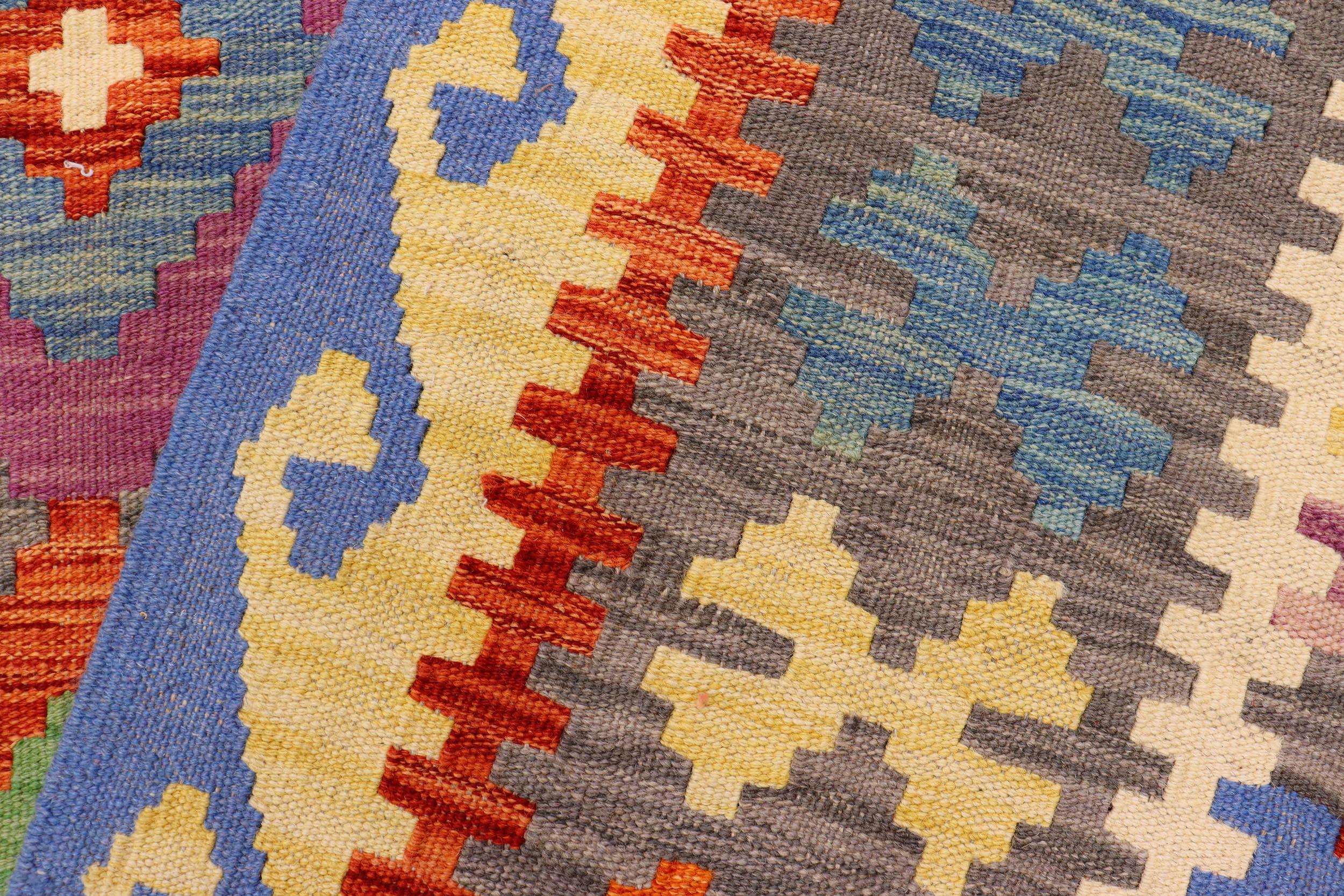 handmade Geometric Kilim Rust Gray Hand-Woven RECTANGLE 100% WOOL area rug 7 x 10