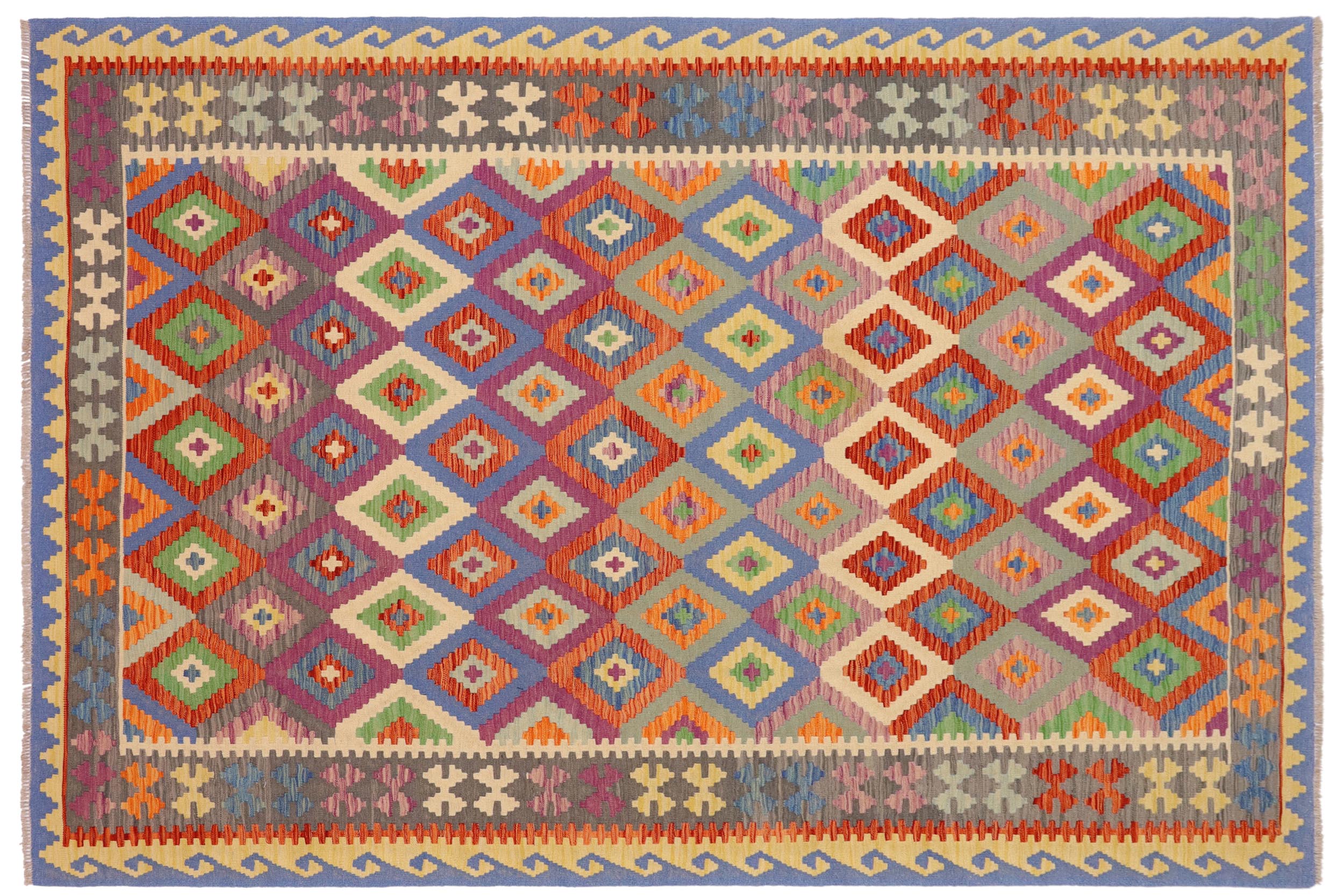 handmade Geometric Kilim Rust Gray Hand-Woven RECTANGLE 100% WOOL area rug 7 x 10