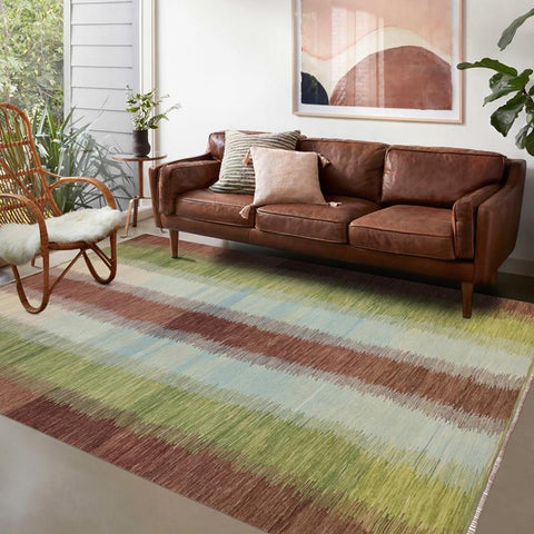 handmade Modern Kilim Blue Brown Hand-Woven RECTANGLE 100% WOOL area rug 8x11
