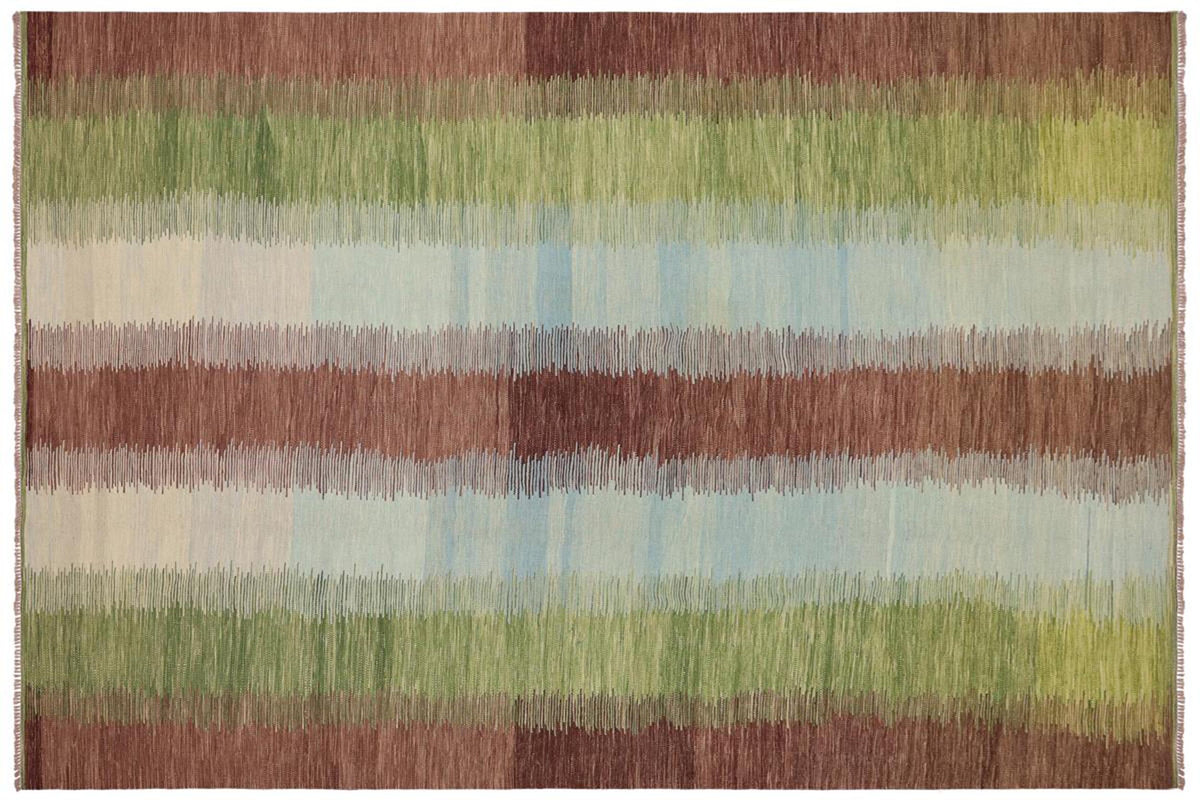 handmade Modern Kilim Blue Brown Hand-Woven RECTANGLE 100% WOOL area rug 8x11