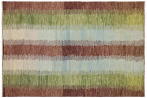 handmade Modern Kilim Blue Brown Hand-Woven RECTANGLE 100% WOOL area rug 8x11