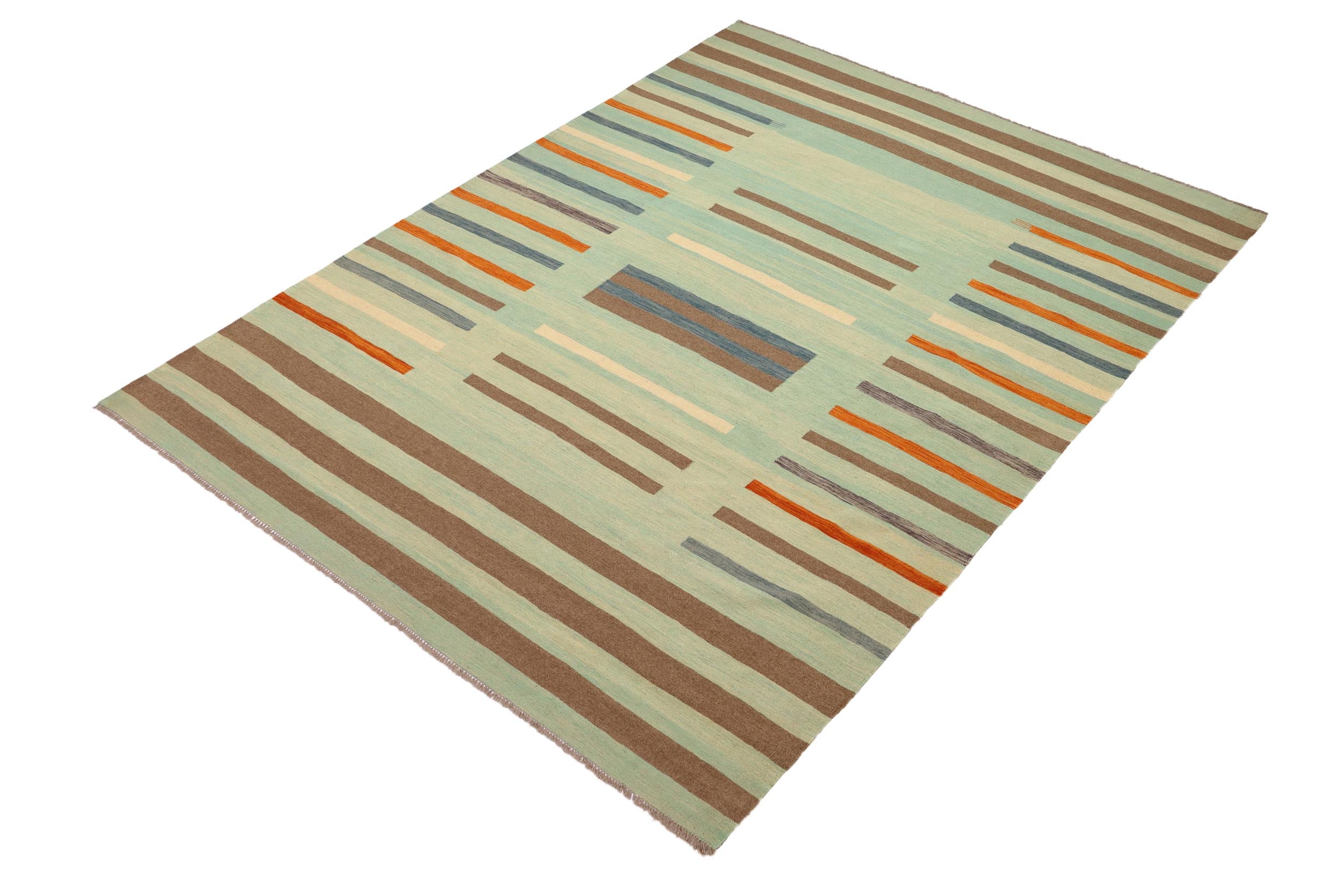 handmade Modern Kilim Blue Rust Hand-Woven RECTANGLE 100% WOOL area rug 9x12