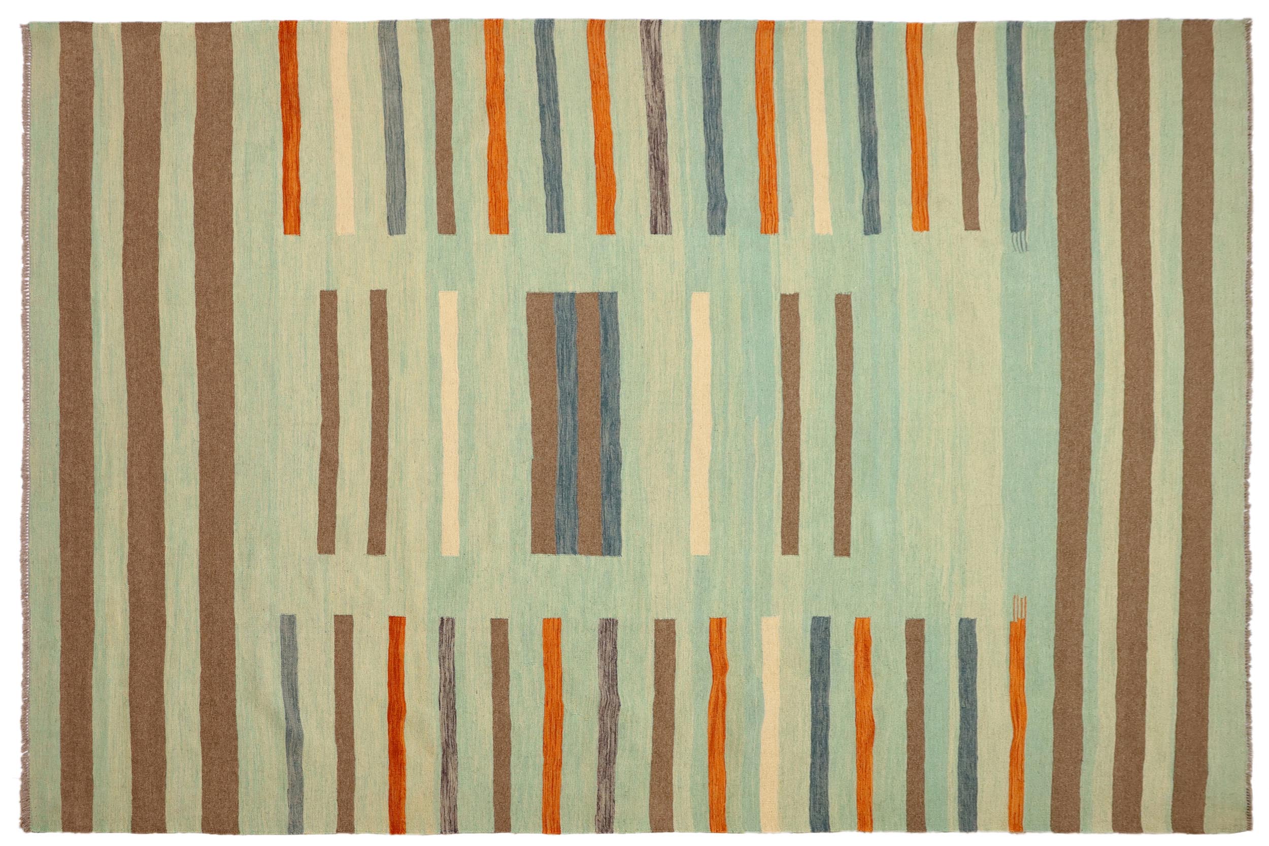 handmade Modern Kilim Blue Rust Hand-Woven RECTANGLE 100% WOOL area rug 9x12