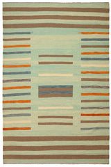 Flat Weave Kilim Antique Navaho Vintage handmade Modern Kilim Blue Rust Hand-Woven Rectangle 100% Wool Area Rug 9x12 