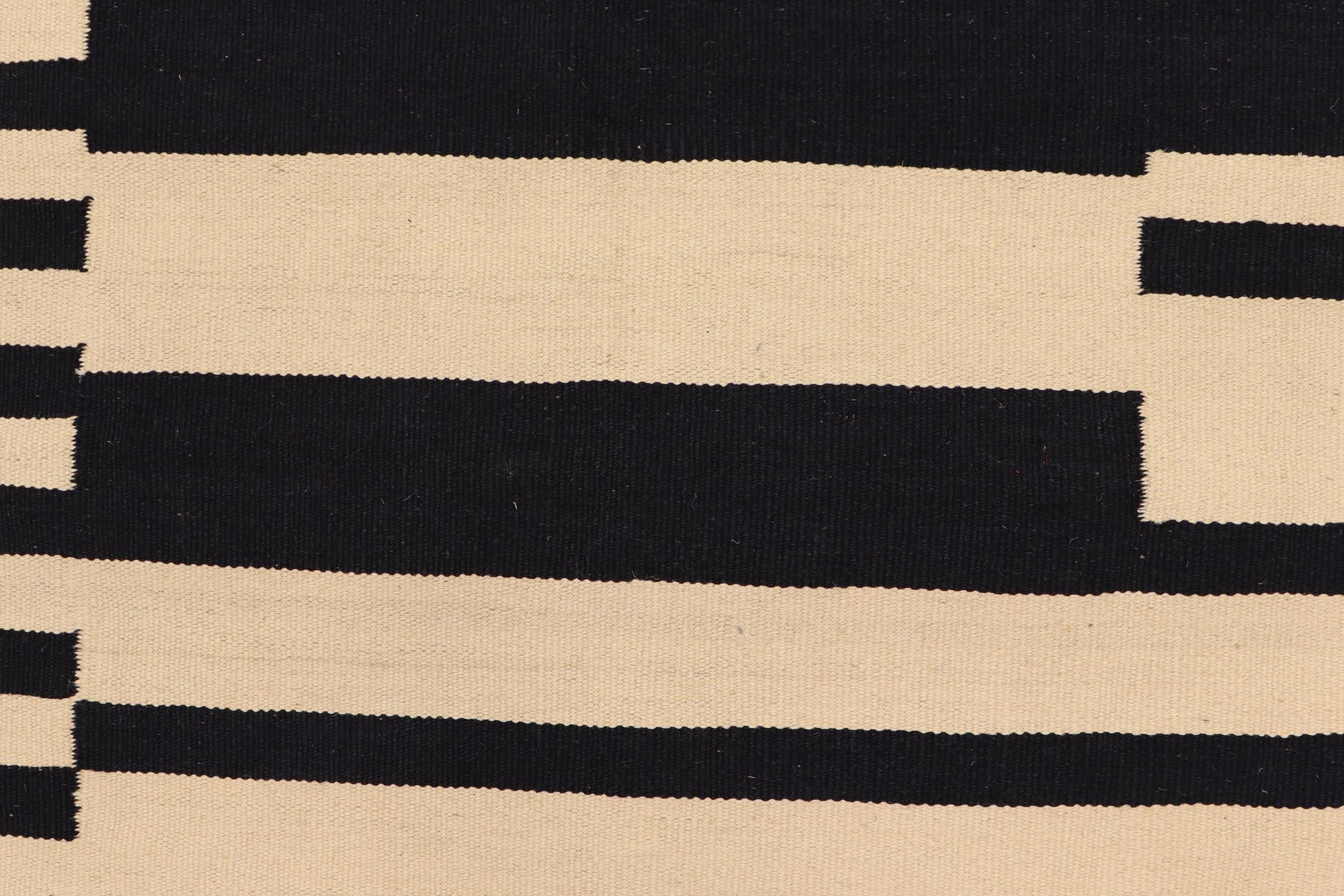 handmade Modern Kilim Beige Black Hand-Woven RECTANGLE 100% WOOL area rug 6 x 8