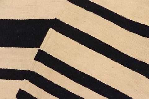 handmade Modern Kilim Beige Black Hand-Woven RECTANGLE 100% WOOL area rug 6 x 8
