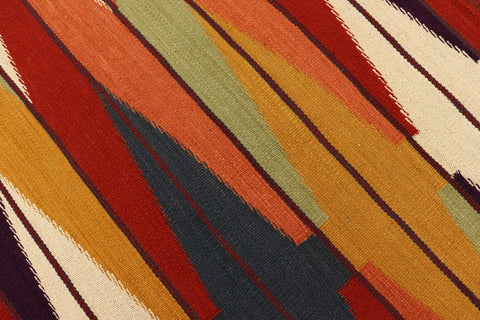 handmade Modern Kilim Rust Beige Hand-Woven RECTANGLE 100% WOOL area rug 5x8