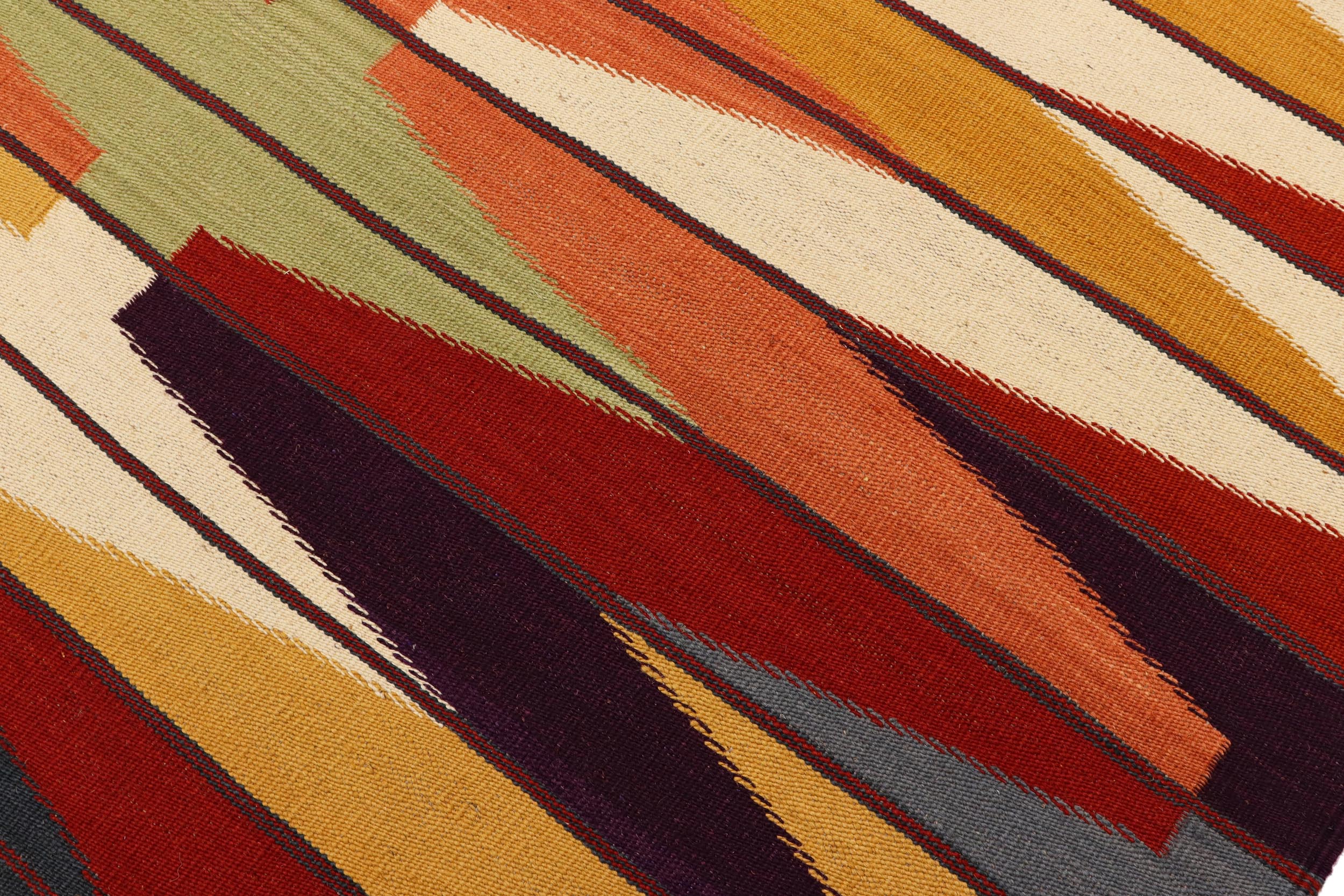 handmade Modern Kilim Rust Beige Hand-Woven RECTANGLE 100% WOOL area rug 5x8