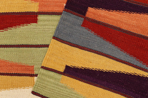 handmade Modern Kilim Rust Beige Hand-Woven RECTANGLE 100% WOOL area rug 5x8