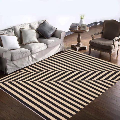 handmade Modern Kilim Beige Black Hand-Woven RECTANGLE 100% WOOL area rug 8 x 10