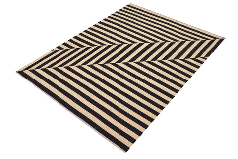 handmade Modern Kilim Beige Black Hand-Woven RECTANGLE 100% WOOL area rug 8 x 10