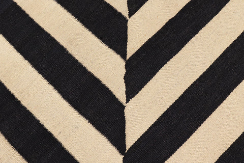 handmade Modern Kilim Beige Black Hand-Woven RECTANGLE 100% WOOL area rug 8 x 10
