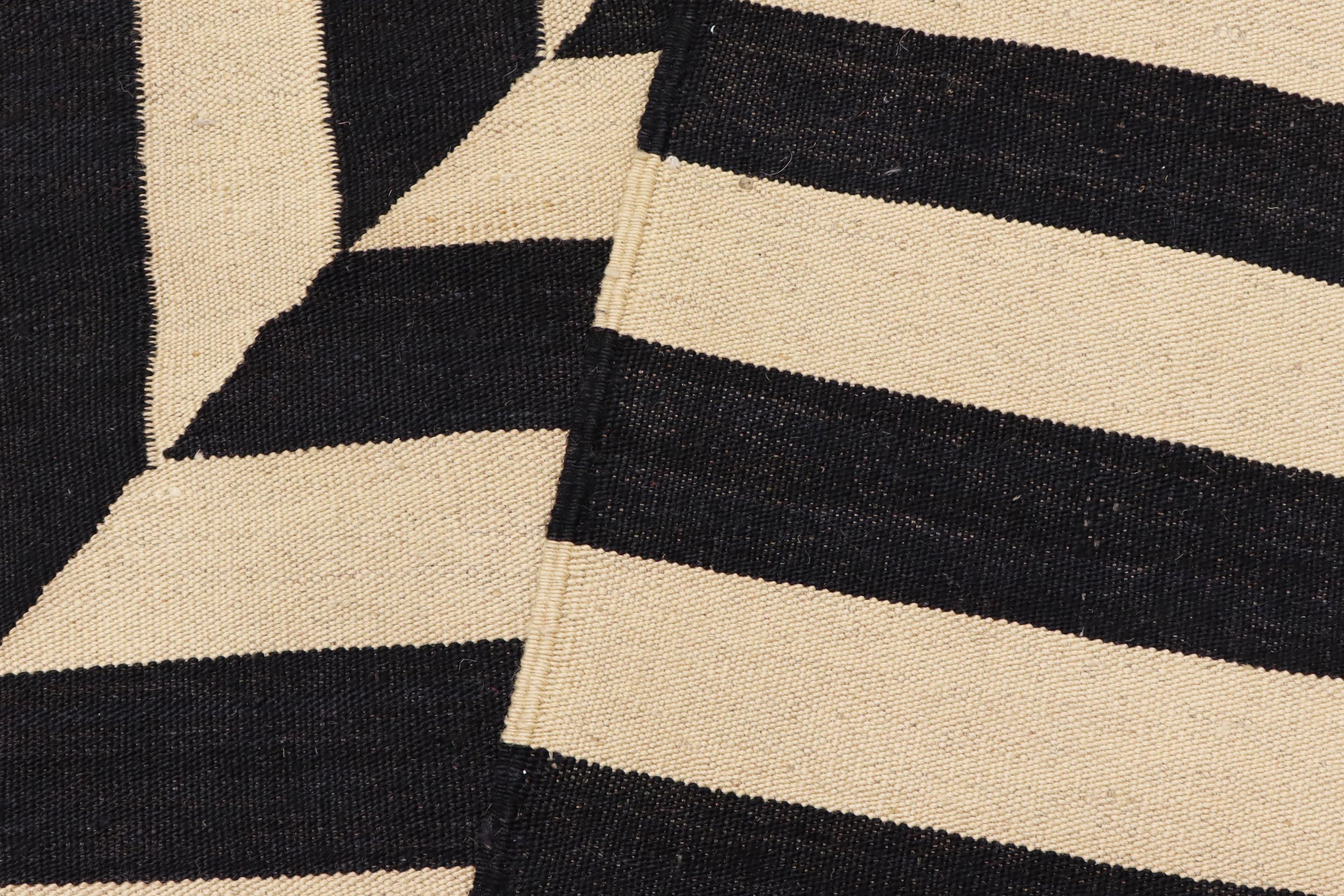 handmade Modern Kilim Beige Black Hand-Woven RECTANGLE 100% WOOL area rug 8 x 10