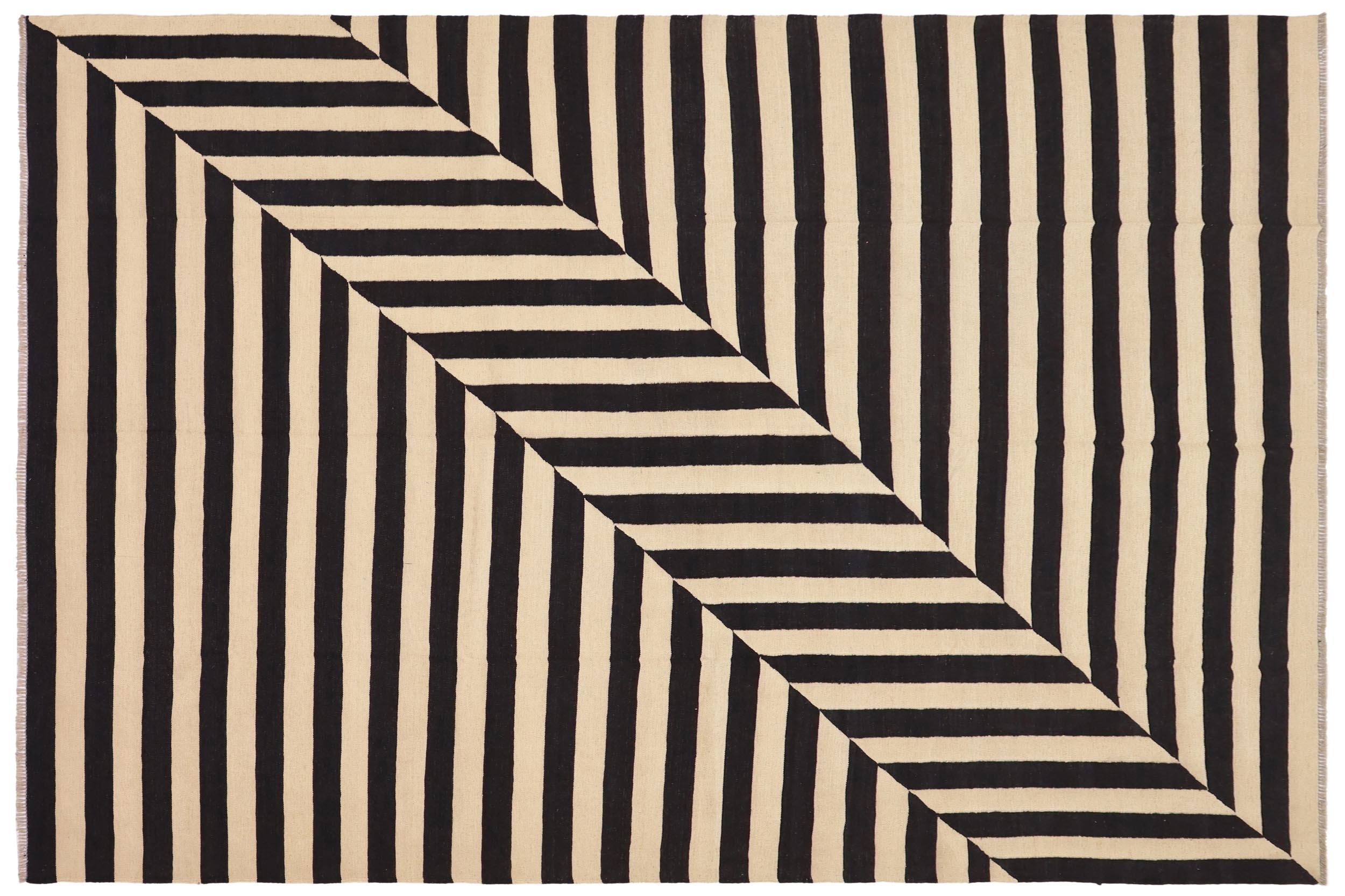 handmade Modern Kilim Beige Black Hand-Woven RECTANGLE 100% WOOL area rug 8 x 10